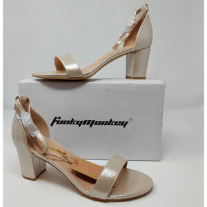 FunkyMonkey Gold Block Heel Sandals Women's Size 9 Ankle Strap Dress Heels